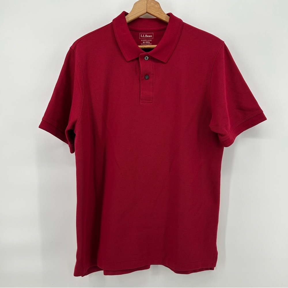 LL Bean Polo Shirt Mens Medium Red Slightly Fitted Short Sleeve Classic Preppy